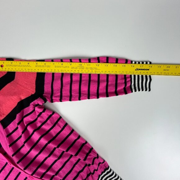 Ann Taylor Loft Cardigan Sweater Women M Stripe 3/4 Sleeve Button Up Pink Orange - Picture 10 of 12